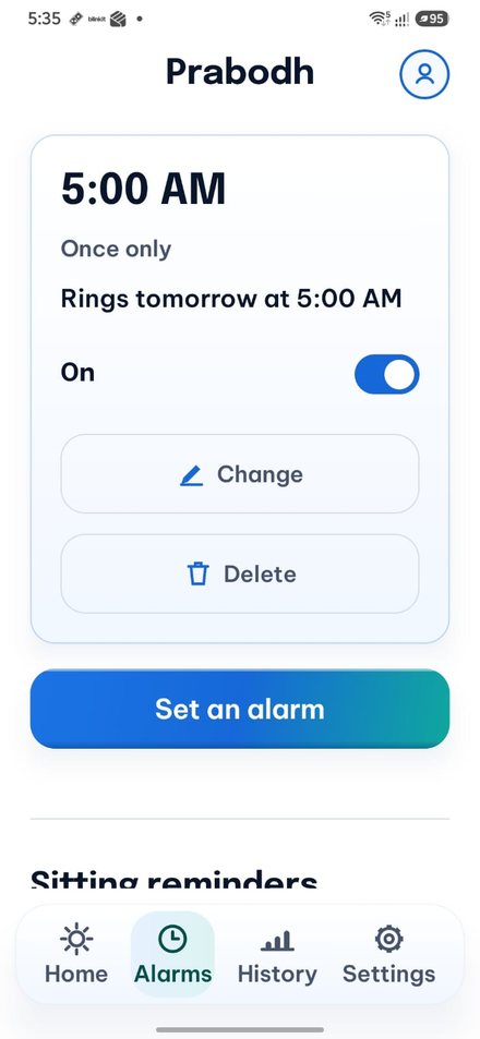 The alarms screen.